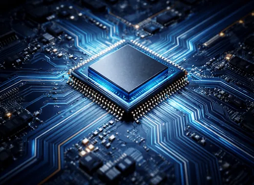 KODEX 반도체레버리지 ETF를 설명하는 반도체 칩과 회로 기판 이미지