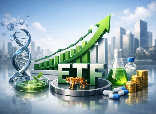TIGER 바이오TOP10 ETF를 상징하는 바이오 성장 그래프와 실험실 이미지