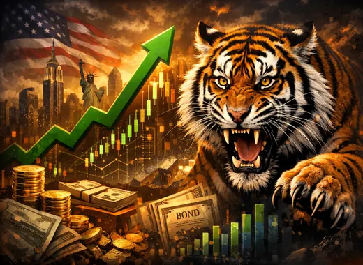 TIGER TDF2045를 상징하는 호랑이와 투자 흐름 이미지