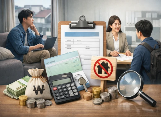 청년월세지원 신청조건과 월세 지원 상담을 표현한 이미지