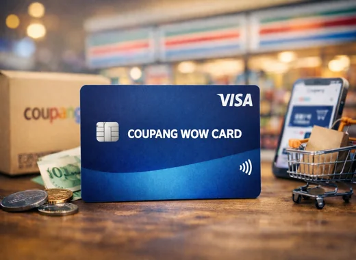 쿠팡 와우카드를 중심으로 쿠팡 박스와 쇼핑 장면을 함께 보여주는 이미지