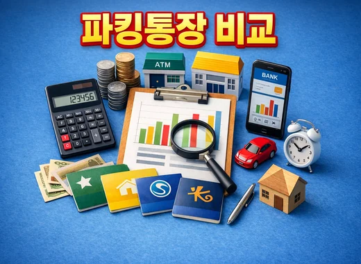 은행별 파킹통장 비교를 주제로 금리와 조건을 확인하는 금융 이미지