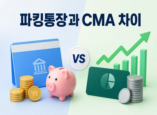 파킹통장과 CMA 차이를 비교한 이미지로 예금형 통장과 CMA의 특징을 한눈에 보여주는 대표 이미지