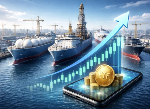 SOL조선TOP3플러스 ETF 관련 조선업 성장 흐름을 보여주는 선박과 차트 이미지