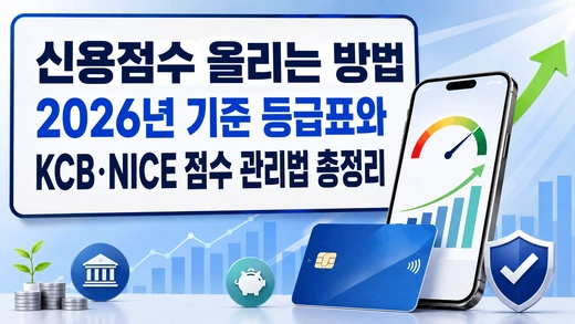 신용점수 올리는 방법과 2026년 KCB NICE 점수 관리법을 설명하는 금융 정보 이미지
